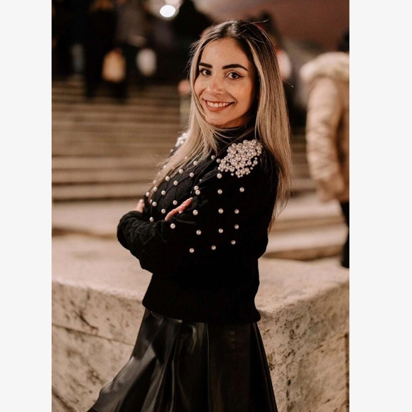 Pearl Embellished Black Knit Textured Sweater - Picture 12 of 14